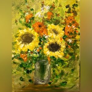 ORIGINAL ACRYLIC TEXTURED SUNFLOWER PAINTING Size 16 H x 12 W inch